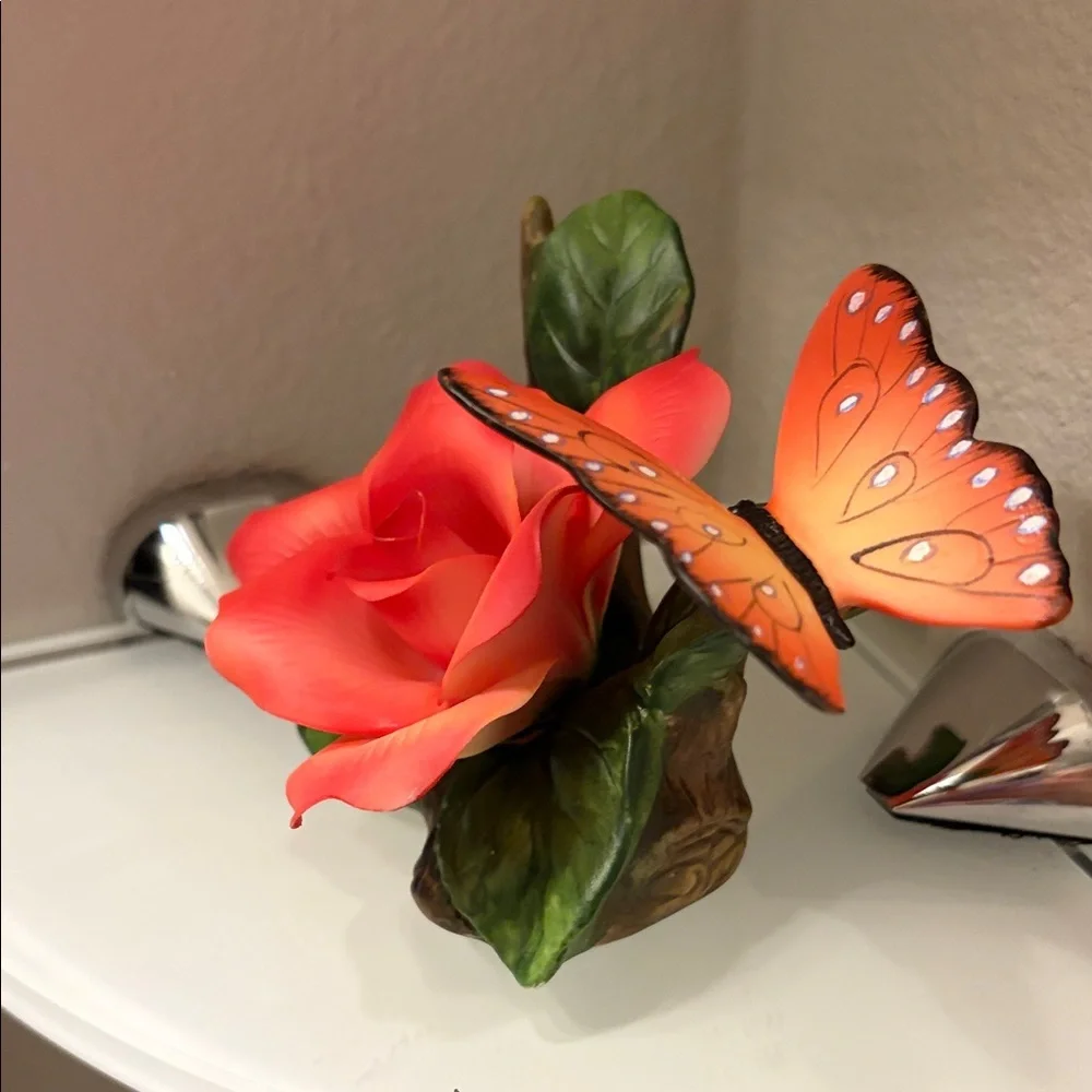 Elegant Red Rose and Butterfly Figurine